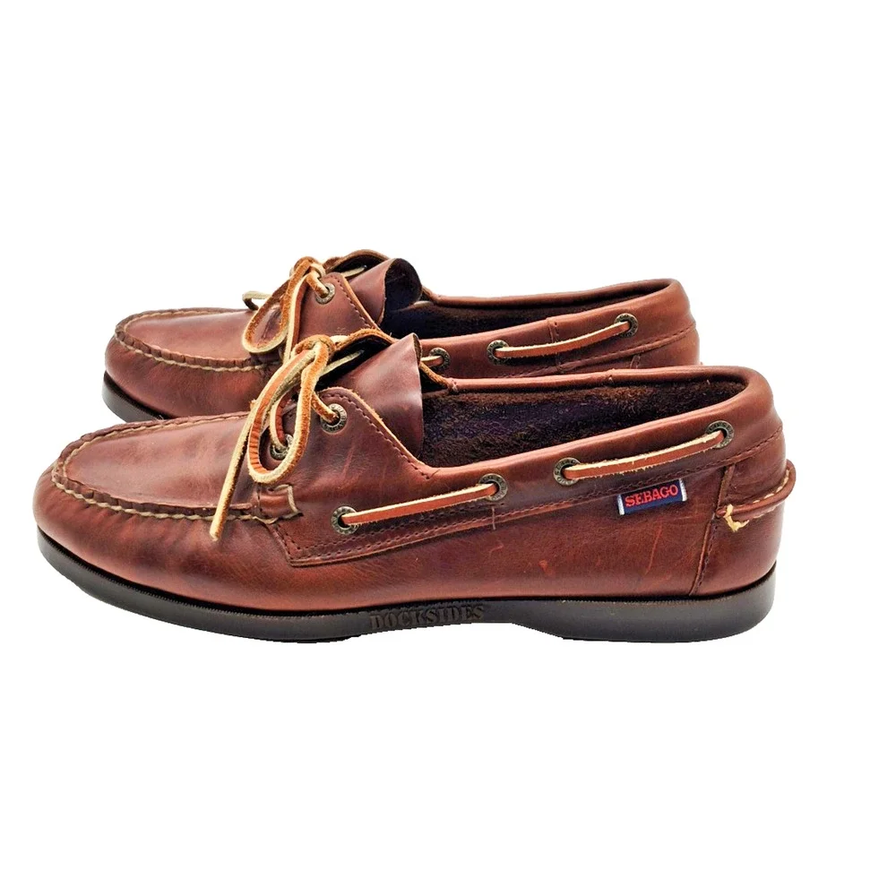 Sebago Docksides Men's Brown Leather Boat Shoes Size 8W 2 Eye Nautical Loafers